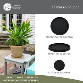 The HC Companies Terrazzo Flower Pot Saucers - Heavy-Duty Plastic Plant Saucer for Outdoors & Indoors - Plant Pot Trays for Water Drainage - Durable Round Plant Tray (18.5” Black Onyx, Pack of 1)