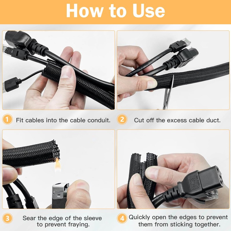 10 mm - 4 m Self-Closing Cable Tube, Black Flexible