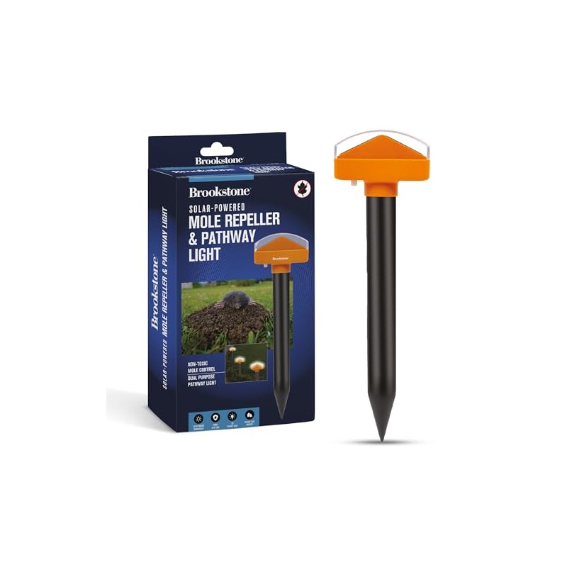 Brookstone Solar-Powered Mole Repeller & Pathway Light – Dual-Purpose Sonic