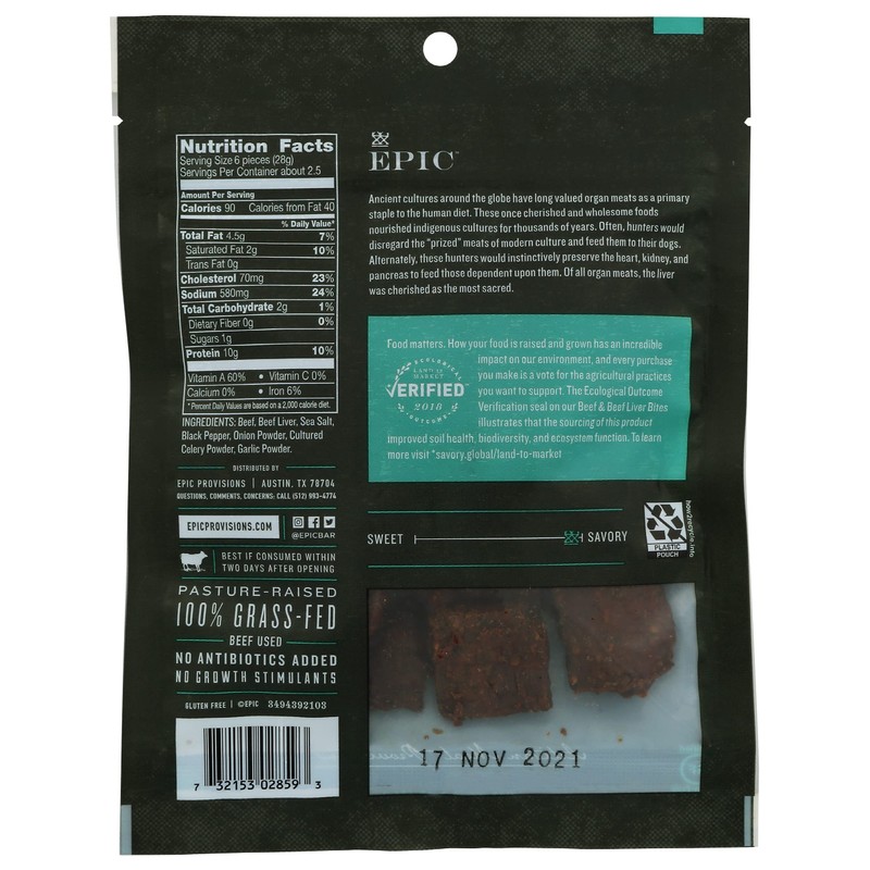 EPIC PROVISIONS Sea Salt Beef & Beef Liver Bites, 2.5