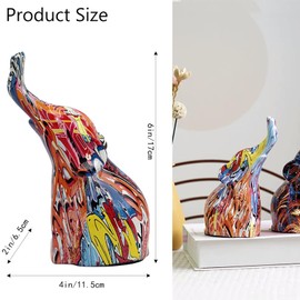 Milnnie Cheering Elephant Statue – Handcrafted Resin Elephant Figurine, Graffiti & Wood Grain Decorative Sculpture, Home Office Shelf Décor, Collectible Animal Art for Bookshelf & Desktop