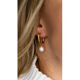 Hoop Earrings Pearl Earrings Drop Earrings Stainless Steel 18 Carat Gold-Plated Bridal Earrings Wedding Bridal Earrings Pearl Earrings, Stainless Steel Pearl Stainless steel 18 carat gold plated