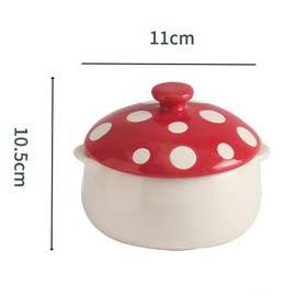 WAIT FLY Mushroom Shaped Ceramic Soup Bowl with Lid and Handles, Serving Bowls for Soup, Stew, Ramen, Cereal, Oatmeal, Salad-Red-4.9 Inch