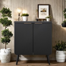 FONTOI Buffet Cabinet, Sideboard Cabinet Modern Kitchen Buffet Storage Cabinets with Doors and Shelves, Wood Farmhouse Coffee Bar Station for Entryway & Dining Room & Living Room, Black