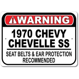 1970 70 Chevy Chevelle SS Seat Belt Recommended Fast Car Sign, Metal Garage Sign, Wall Decor, GM Car Sign - 10x14 inches