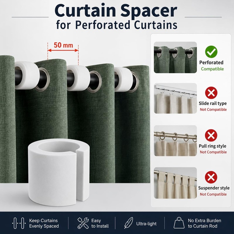 9 Pack Curtain Pleat Spacers, 50mm EVA Foam Rollers for