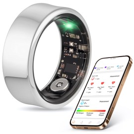 Smart Ring for Fitness & Health Tracking,Heart Rate/Blood Oxygen Monitor, 5ATM Waterproof, Pedometer,Hand Gesture Brush Tiktok-No APP Subscription Compatible with iOS & Android (Bright Silver, 12)