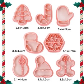 8 Pieces Christmas Cookie Cutters Set Christmas Cookie Cutters Plastic Christmas Tree Snowman Gingerbread Man Snowflake Stick Gloves Stocking Hat for Cookie Baking