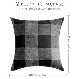 ORANIFUL Buffalo Check Cushion Covers 50cm x 50cm Set of 2 Linen Decorative Square Tartan Throw Pillow Case for Sofa Couch Bed Home Decor Car 20x20 Inches (Black & Grey)