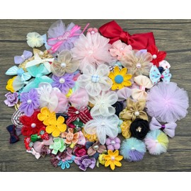 100 Count Mix Satin Ribbon Rose Flowers Bows Appliques Organza Daisy Flower Embellishments for Sewing, Craft Project, Hair Bow Headband (Mixed)