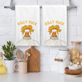 AMM Funny Duck Kitchen Towels Set of 2 Decorative Dish Hand Towels for Kitchen 16x27 Inch Silly Goose Duck Gifts Farmhouse Absorbent Soft Microfiber Dish Cloths