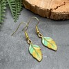 Leaf Charm Earrings, Yellow and Green Enamel Charm Beads on