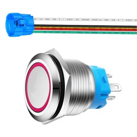 Gebildet 0.87 Inch/22mm Stainless Steel Momentary Push Button 230V AC 3A LED 1NO1NC SPDT ON Off Waterproof with Wire Socket Plug (Red LED)
