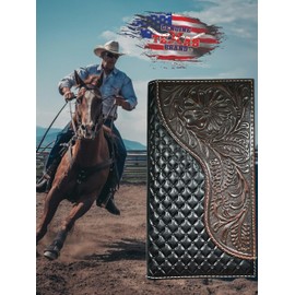 GENUINE TEXAS BRAND Custom Rugged Cross Nocona Black Cherry Tooled Long Rodeo Wallet