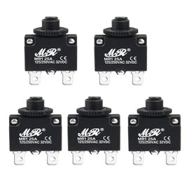 Bumbesti 5Pcs 32VDC,AC125-250V Thermal Overload Protector Push Button Reset Circuit Breakers 25A