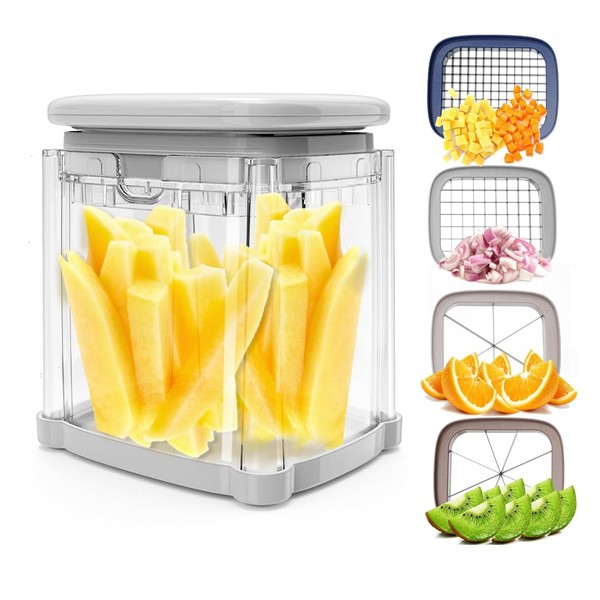 CrazyQueen French Fry Cutter 4-in-1 Food Dicer Chop Box, Potato