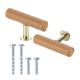 uxcell 2pcs Leather Cabinet Knobs, 6x1.6cm/2.4x0.6 T Leather Drawer Pulls Zinc Alloy Dresser Knobs with Screws for Kitchen Drawers Bathroom Dressers Cabinet Knobs Handles, Khaki