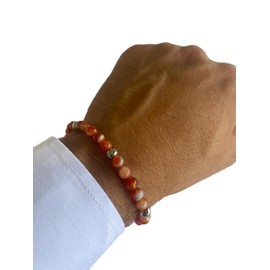 10:10 Stainless Steel Bracelet and 6 mm Natural Red Agate Stones Bracelet for Men and Women Adjustable Bracelet Made in Italy, Stainless steel, agate