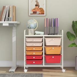 Giantex 9 Drawers Rolling Cart, Classroom Organizers, Storage Cart with Wheels, for Teacher Office Home School Supplies Tool Craft Art Paper, Macaron Multicolor