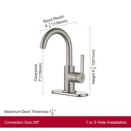 Derengge Bathroom Faucet,Single Handle Bathroom Sink Faucet with Water Supply Line,Single Hole or 3 Hole Lavatory Vantity Faucet with Pop-up Drain,Brushed Nickel Finished,F-1328-BN