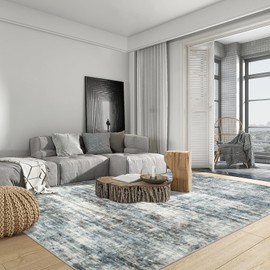 8x10 Area Rugs Washable Rug: Large Modern Abstract Living Room Rug Soft Anti-Skid Thin Carpet Indoor Floor Non-Shedding Carpets for Bedroom Dining Room Farmhouse Nursery Home Office Blue Multi