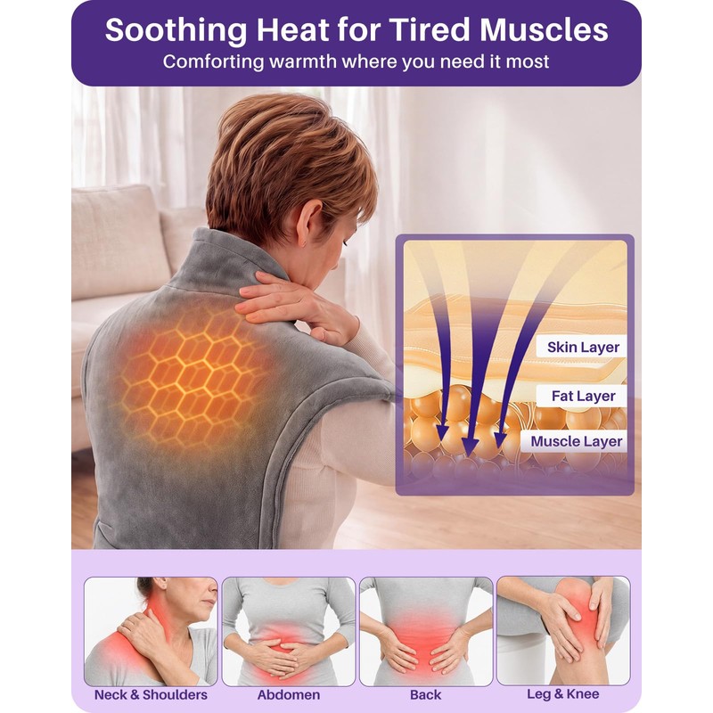 Wearable Heating Pad for Back, Neck & Shoulders, Detachable Belt
