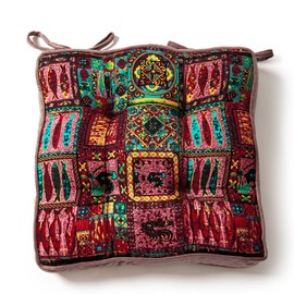 vctops Boho Velvet Chair Seat Cushions for Kitchen Dining Room Chairs Printed Chair Pad with Ties Soft and Comfortable Square Chair Cushion (Red,16"x16")