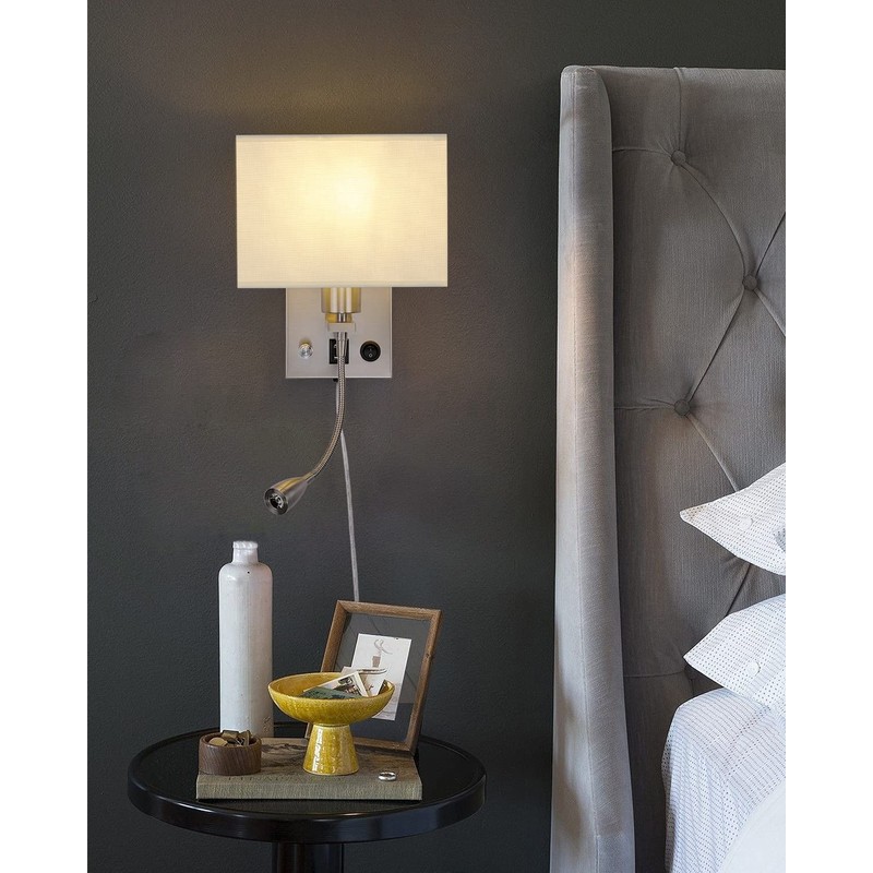 2-Pack Bedside Lights, Plug in Wall Sconce with Two USB