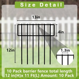 Voittozege 10 Pack Animal Barrier Fence, No Dig Fencing 10.8ft(L) × 12in(H) Rustproof Metal Small Garden Fence Border Metal Fence Panels Garden Fence Border for Dogs Rabbits, Outdoor Landscaped Yard