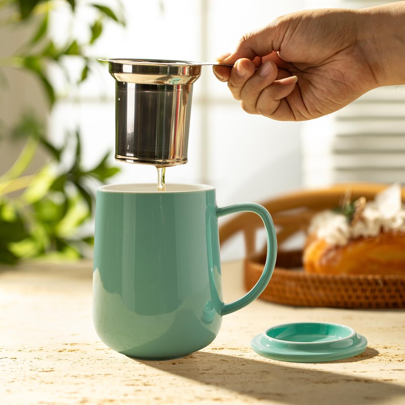 Sweese 20 OZ Porcelain Tea Mug with Infuser and Lid,