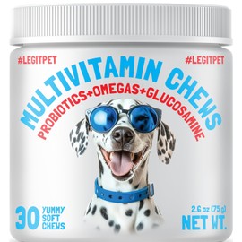 LEGITPET Dog Vitamins - 30 Multivitamins Chews w/Glucosamine Chondroitin, Probiotics Digestive Enzymes and Omegas - Supplement for Overall Health - Joint Support, Immune Health, Skin and Heart Health