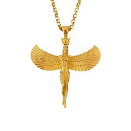 Isis Pendant Necklace, Gold Plated Ancient Egyptian Goddess Jewelry, Gift For Women, Wife, Mother's Day (Gold, 18" Chain)