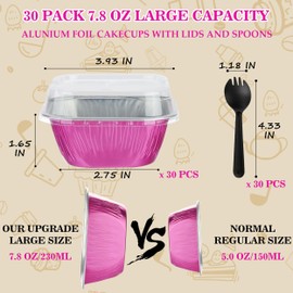 BAKINGPAK 30PCS 7.8OZ Mini Aluminum Pans with Lids, Disposable, Magenta, Perfect for Birthday, Wedding Occasions
