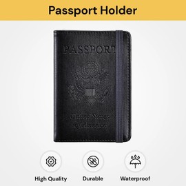 EZONEDEAL Passport Holder Travel Cover Case Wallet, Travel Essentials RFID Blocking Leather Card Case International Travel Must Haves Travel Accessories for Women & Men (Black)