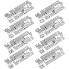 FATLODA 8 Pack Barrel Bolt Latch, Slide Bolt Latch 3 Inches Slide Latch Lock, Thickened Stainless Steel Sliding Lock for Door, Brushed Finish Sliding Bolt Lock, Sliding Bolt Latch with 48PCS Screws