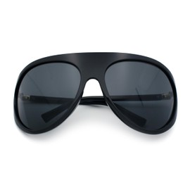 Super Oversized Wrap Around Curved Goggle Style Round Racer Sunglasses All Black