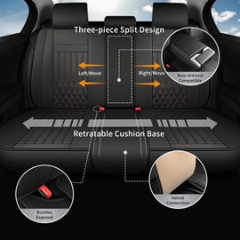 FaiFani Car Seat Covers Full Set, Faux Leather Seat Covers, Car Seat Protectors Waterproof Anti-Slip, Truck Seat Covers Fit for F150 F250 F350 F450 Ram 1500 2500 3500 Tundra, BlackRed