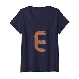 Womens Creative Bold Leather Letter E - Design - Alphabet - Marker V-Neck T-Shirt