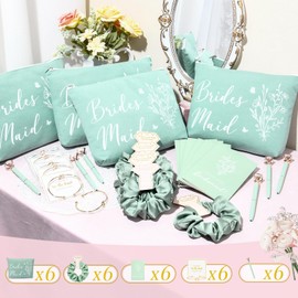 30PCS Bridesmaid Proposal Gifts Set Hair Scrunchies Knot Bracelets Proposal Cards Diamond Pen Makeup Bag Bridal Shower Wedding Party Favors for Maid of Honor Bride Tribe Women Girls Green