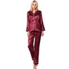 SWOMOG Satin Women's Pyjamas with Button Placket, Long Sleeve Sleepwear,