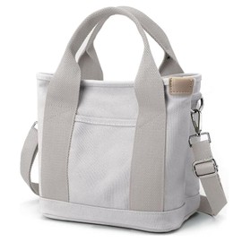 Small Canvas Tote Bag for Women,Mini Totes Bags with Pockets, Cute Bible Handbag with Zipper Travel Crossbody Purse with Compartments Satchel Handbags for Work,Shopping,Beach,with Long Strap,Small