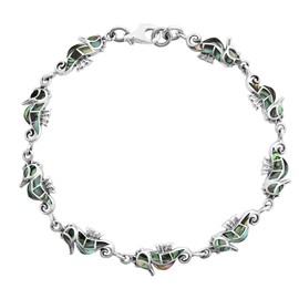 AeraVida Amazing Abalone Shell Inlays with .925 Sterling Silver Seahorse Link Bracelet | Ocean-Inspired Jewelry with Vibrant Abalone Accents | Elegant Seahorse Design Silver Bracelet for Women