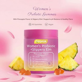 Women's Probiotics Gummies with Slippery Elm – Vaginal Health, Gut Health & pH Balance Support, Pineapple Flavor – Gluten Free, Vegan (30 Servings)（Q2