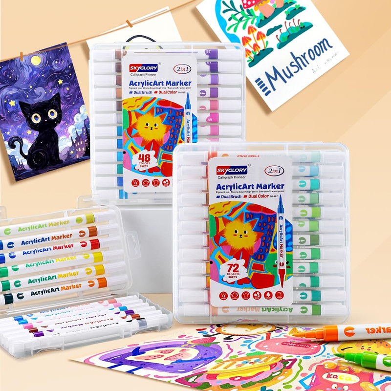 SKYGLORY Dual Colour Brush Tip Acrylic Marker Set, Art Marker