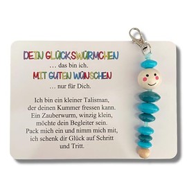 Glückswürmchen, Sorgenwürmchen handmade, Ranzenbaumler, Sorgenwurm, Worry worm, Mutmacher, Glücksbringer, Holz, Farbwahl (Türkis)