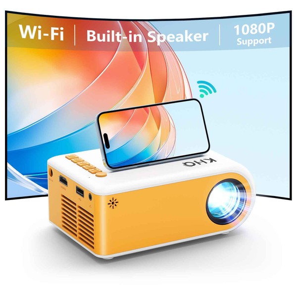 Wifi Mini Projector, Full HD 1080P Supported Portable Projector, Smart Projector for Outdoor Indoor Home Theater, Screen Mirroring for Smartphone, Compatible with Tablet TV Stick PS5 Roku Windows etc