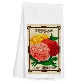Lantern Press Zinnias, Vintage Seed Packet (100% Cotton Tea Towel, Decorative Hand Towel, Kitchen and Home)