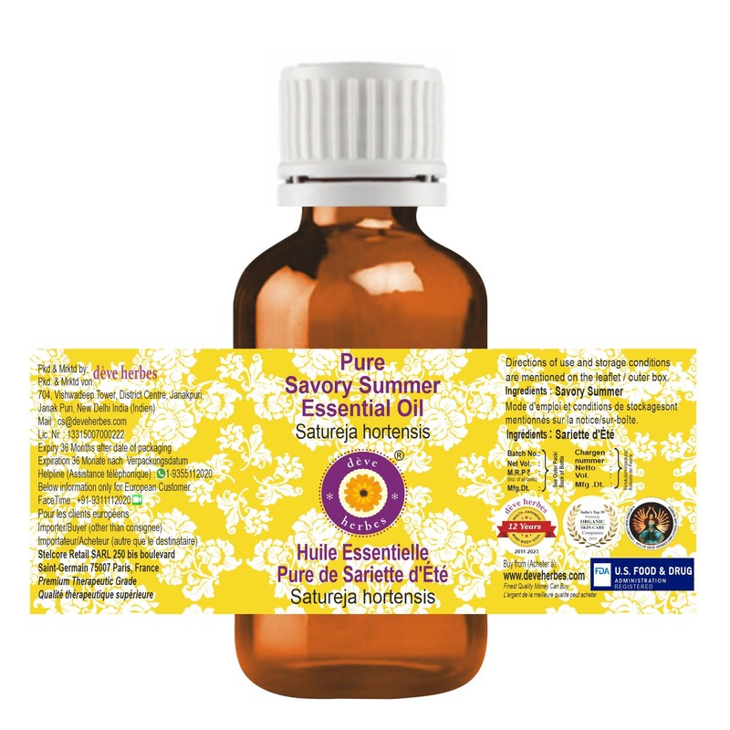 Deve Herbes Pure Savory Summer Essential Oil (Satureja hortensis) Steam