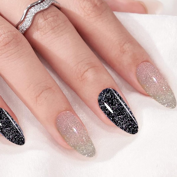 Glitter Press on Nails Medium Almond Fake Nails Mixed Color