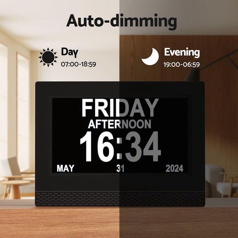 Artiss 7" Digital Day Clock Alarm Calendar Dementia Date Week
